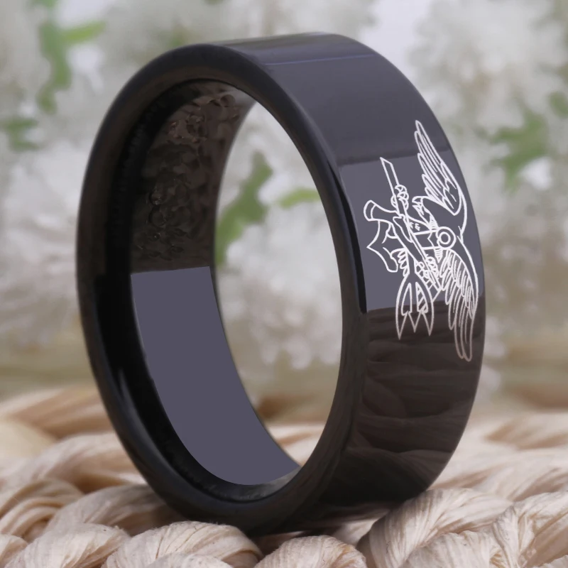 Bridal Jewelry Wedding Bands Engagement Ring 8MM Black  Navy Seals Military Design Ring Women Men's Tungsten Comfort Fit Ring