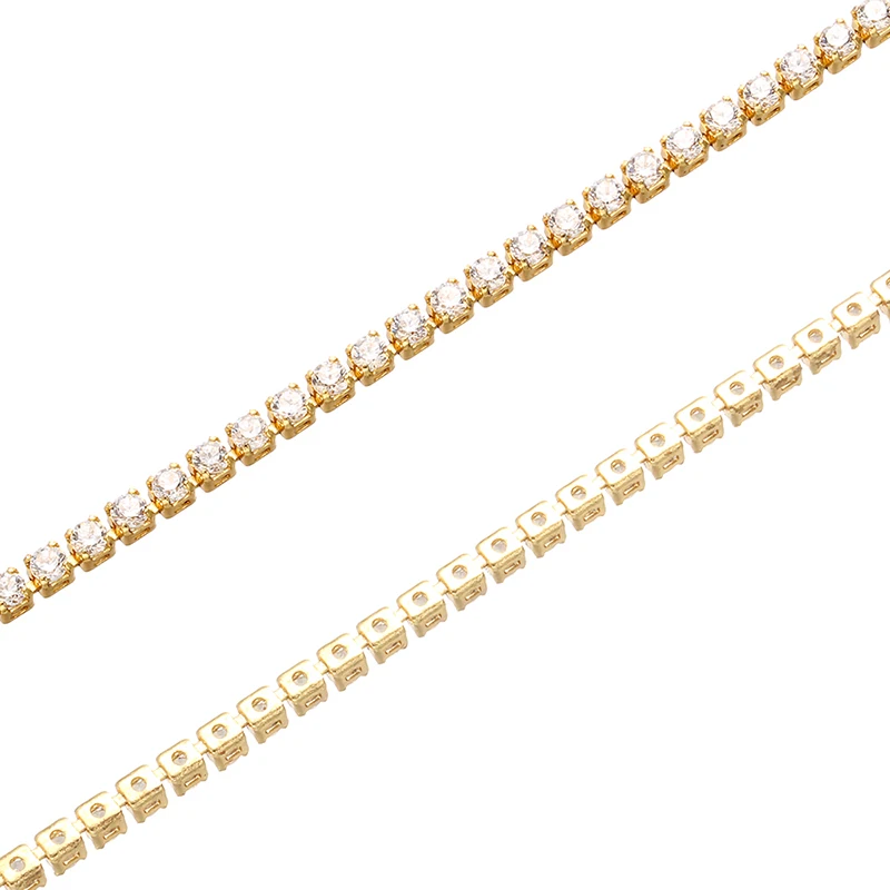 ZHUKOU 1 Meter Gold color Clear Crystal Dense Rhinestone Chain Apparel Sewing Glass Rhinestone Cup Chain Model:VL16