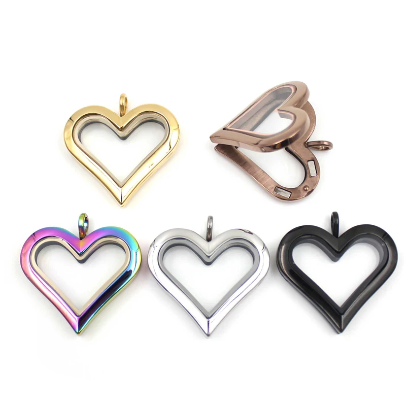 Mixed color! Carvort New  heart 316L stainless steel  floating memory locket  plain face