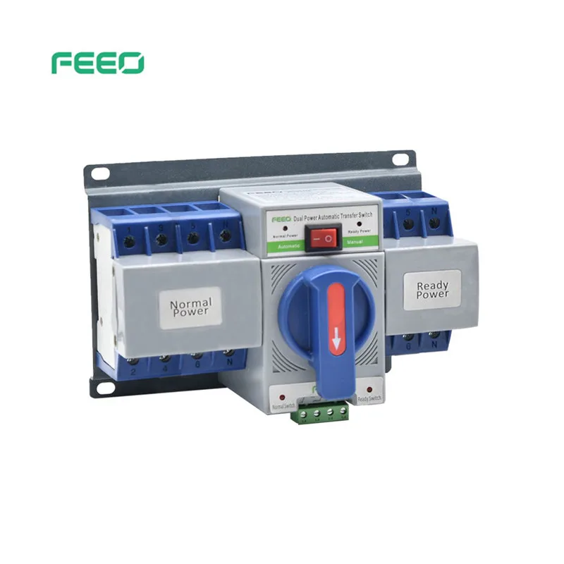 FEEO Mini Din Rail 2P 3P 4P ATS Dual Power Automatic Transfer Switch Uninterrupted Power Solar transfer switch 63A