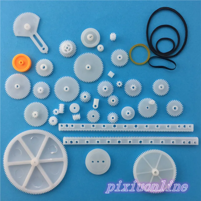 34pcs K011Y Plastic DIY Gear Set Include Rack Pulley Belt Worm Single Double Gears High Quality On Sale