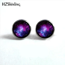 NES-0090  Galaxy Nebula Stud Earrings Outer Space Ear Studs Astronomy Jewelry Nebula Glass Dome Earrings For Women HZ4