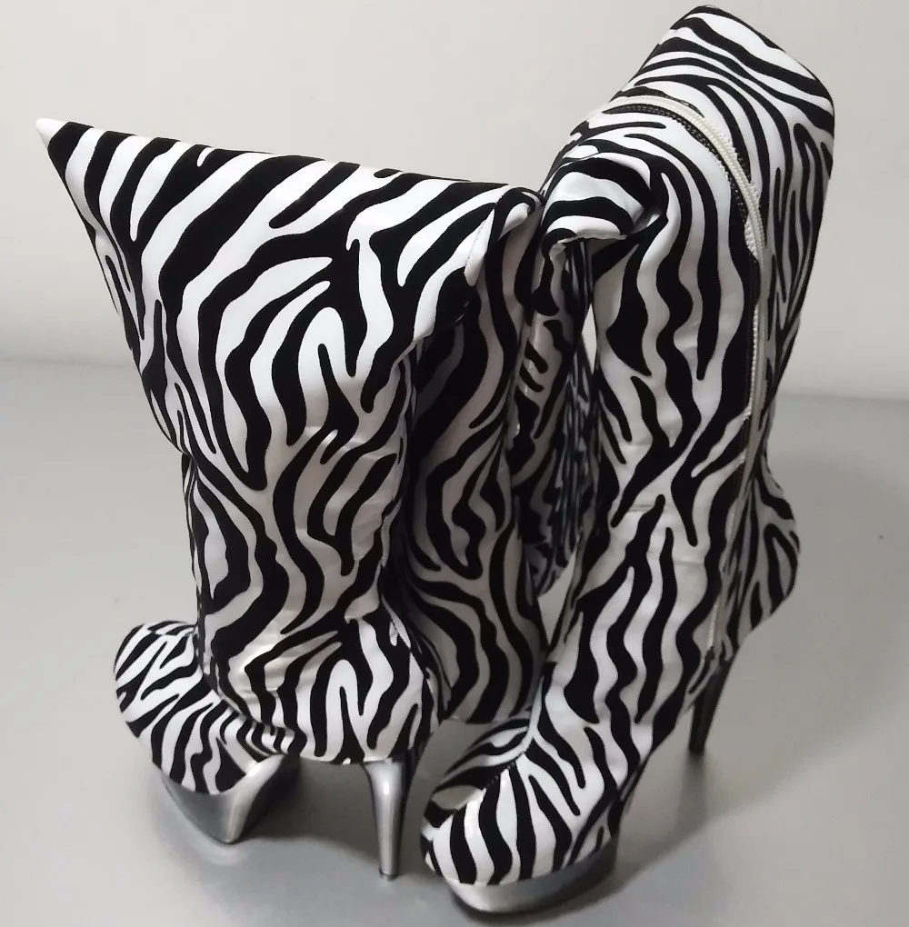 15cm elegante material de cor zebra sapatos de salto alto, modelo pólo dança desempenho boate 6 polegadas botas sexy