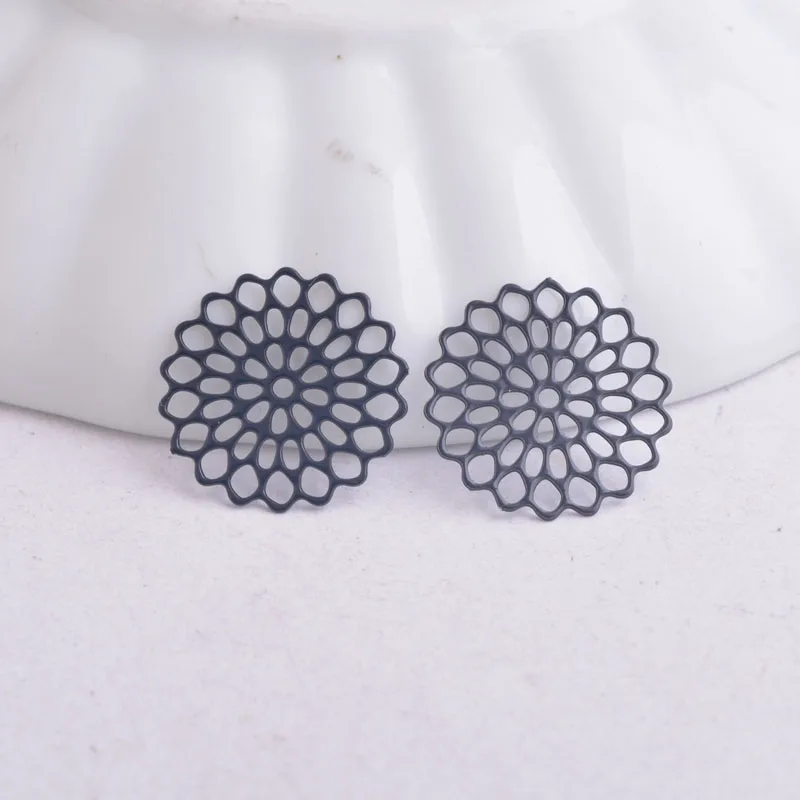 100 Stück AC5221 15mm bemalte runde Anhänger mit Blumenmuster, hohle Verbindungsstücke – Detail 12