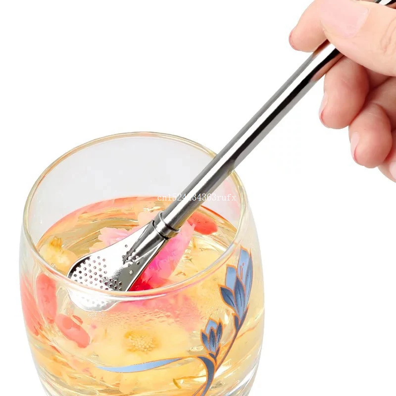 100pcs Drinking Straw Reusable Yerba Mate Straw Coffee Juice Lemon Filtering Spoon Bombilla Straw Filter 15.5cm Stainless Steel