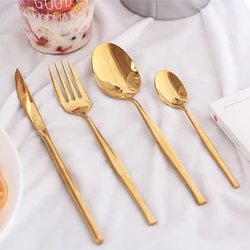 KuBac Hommi 24Pcs Stainless Steel Yellow Gold Dinnerware Cutlery Fork Knife Scoop Tableware Set Gift