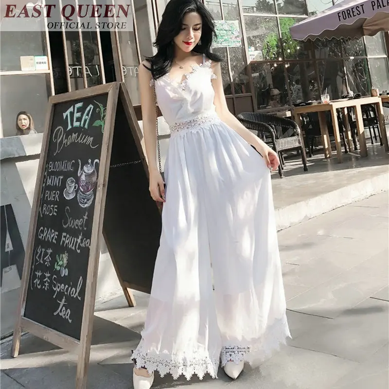 Bohemian women jumpsuits 2019 tunic sleeveless lace chiffon beach rompers full length pants loose casual solid jumpsuit DD676 L