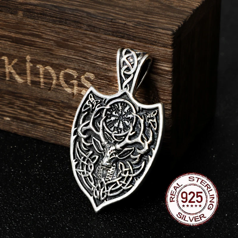 

925 sterling silver viking Beer Rune pendant necklace with real cow leather and chain as gift