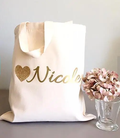 

Customize Glitter Heart tote bags Personalized bridesmaid names Champagne Party wedding gift Bags Bachelorette bridal shower