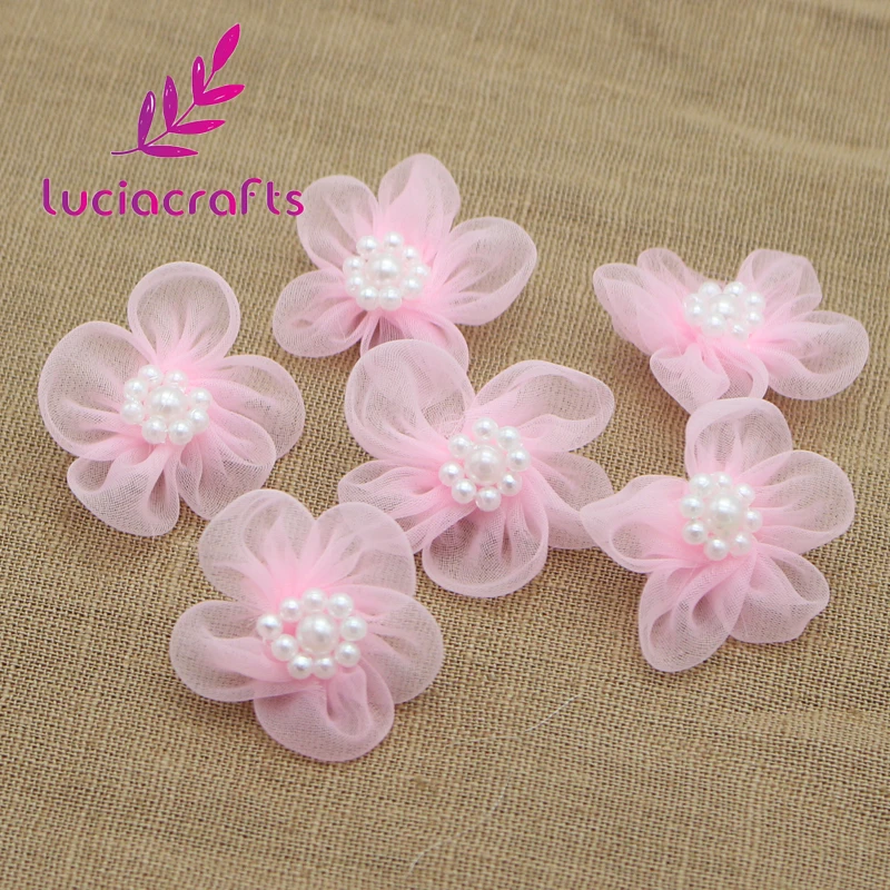 Lucia crafts 30mm Organza Bowknots Headwear Material Rosette DIY Hair-bow Garment Sewing Accessories 12pcs/24pcs B0901