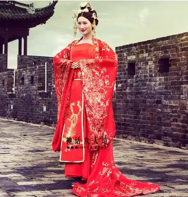 Chinese couples Gown Dress dragon Phoenix matching men women red Black Royal Costume Quality Antique wedding Hanfu For overseas