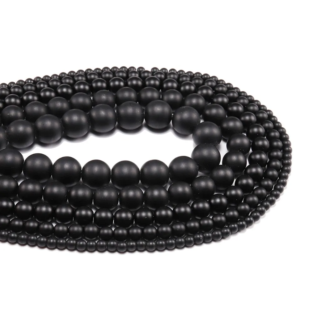 1 strand/lot 4 6 8 10 12 14mm Beads Black Round Dull Polish Matte Glass Beads Loose Spacer Bead For DIY Jewelry Making Wholesale