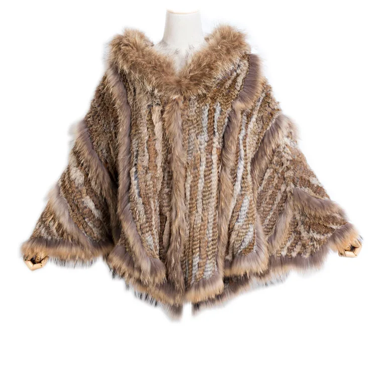 2021 Russian europea fashion warm Ladies Large Rabbit Fur Poncho Hooded Raccoon Dog Fur Trimming big hood cape shawl fast shipp