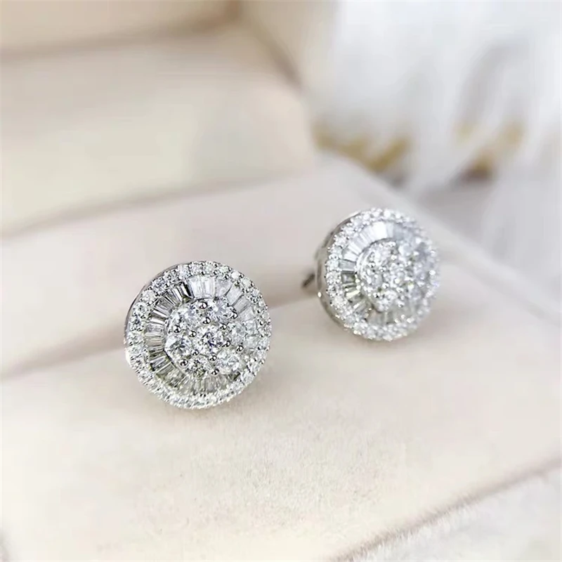 Fashio flower earrings T type AAAAA zircon cz 100% 925 sterling silver Engagement Wedding Stud Earrings for women men Jewelry