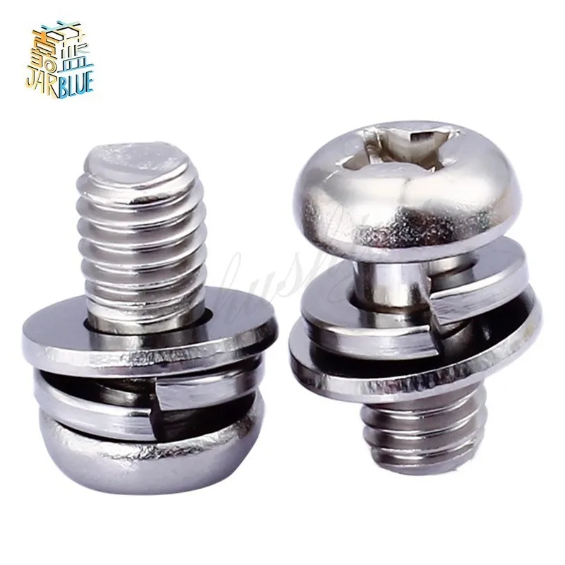 (50 pc/lot) metric thread M2,M2.5,M3,M4 stainless steel Phillips Pan Head Three Combination Screw Three sem screws with washer