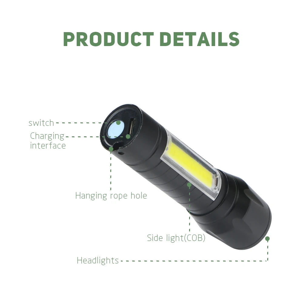 USB Handy ที่มีประสิทธิภาพ COB LED ไฟฉายชาร์จไฟฉาย USB แม่เหล็กแสงแฟลช Camping โคมไฟ