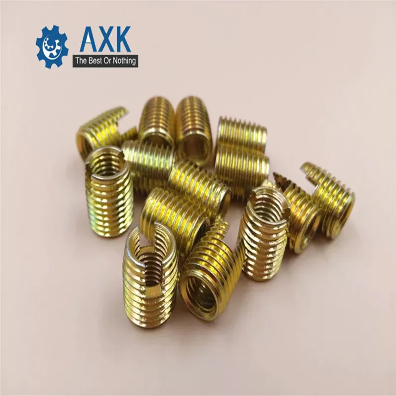 20pcs M8 Self Tapping Thread Insert Screw Bushing M8*M12*15mm 302 Slotted Type Wire Thread Repair Insert Steel With Zinc