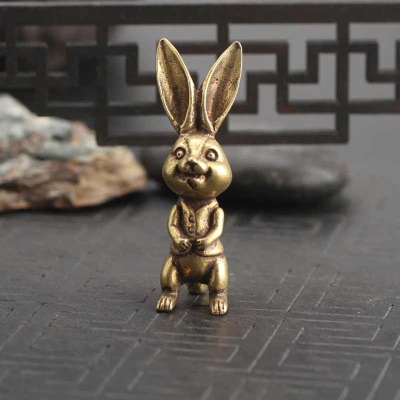 Copper Rabbit Small Keychain Pendants Solid Brass Rogue Rabbit  Key Chains Hanging Ornament Metal Antique Animal Key Ring Holder