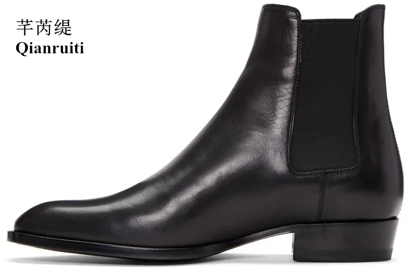 

Qianruiti Autumn Winter Men Chelsea Boots in Black Suede Low-heeled British Vintage Style Western Street Boots Male Shoes