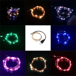 Cadena de luces LED con USB, alambre de cobre resistente al agua, para vacaciones, exteriores, fiesta de Navidad, decoración de boda, 2M