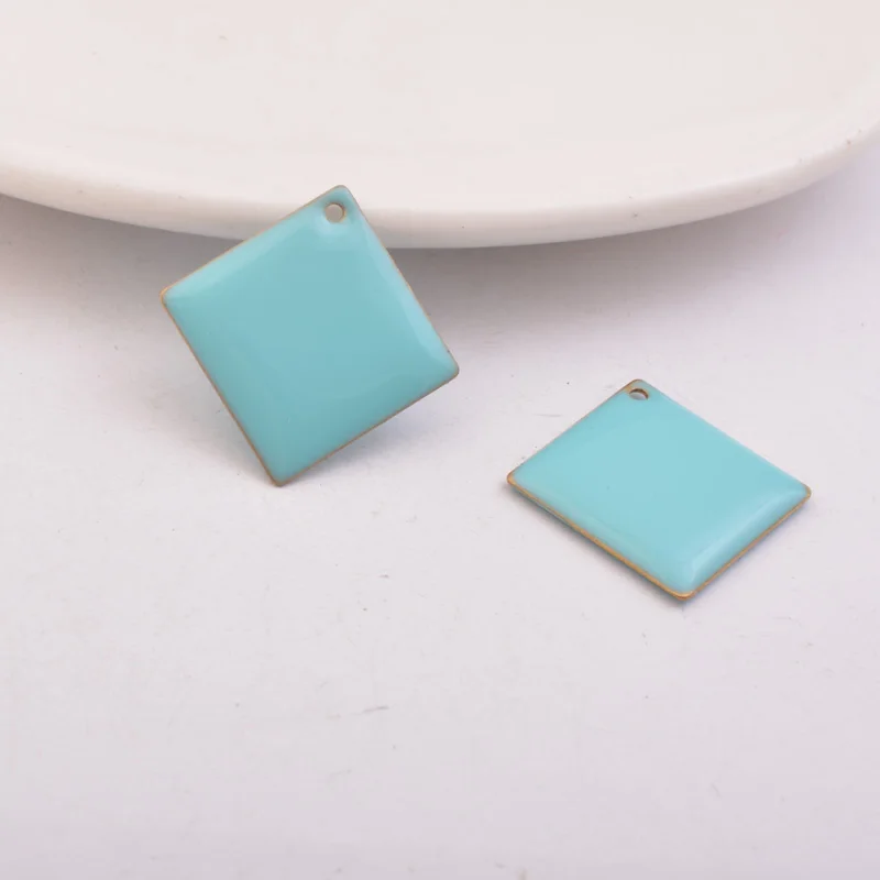 10pcs/lot 24MM  Enamelled Square Charms Losange Black Orange Charms Copper Pendant DIY Jewelry Making