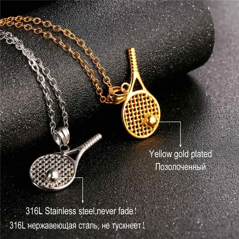 U7 Men Stainless Steel Tennis Racket Ball Pendant Necklace Gold Color Jewel Gift for  Sports Lover Unisex