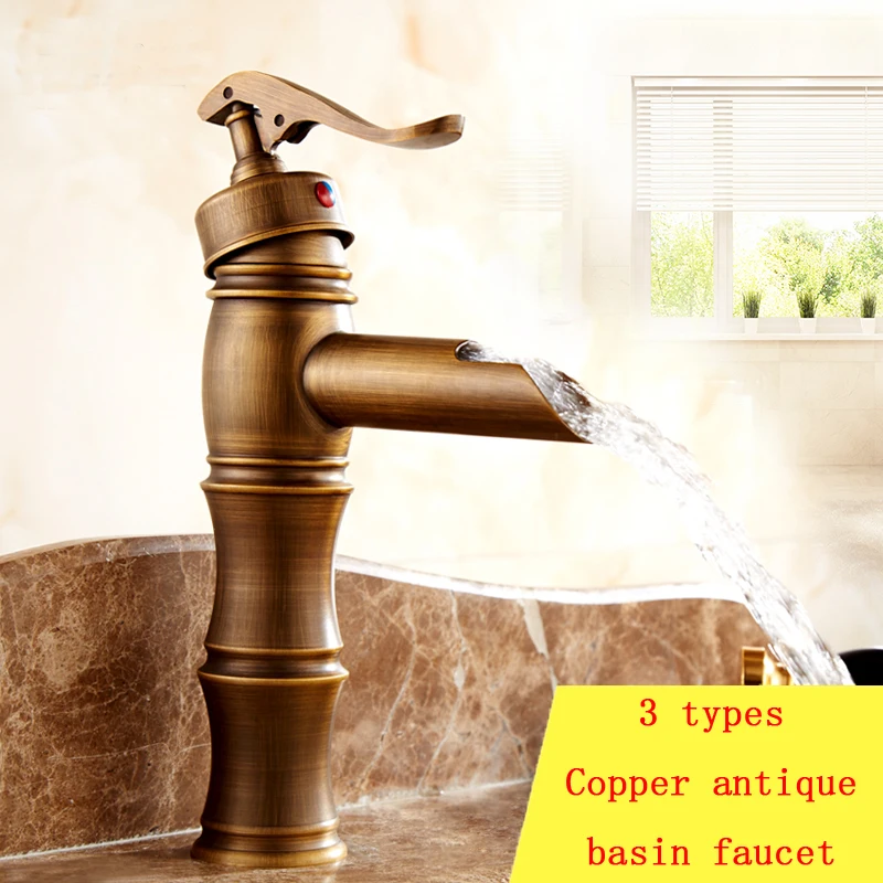 

3 Types copper bamboo style basin faucet antique, Brass kitchen basin faucet hot and cold, Retro bathroom basin faucet vintage