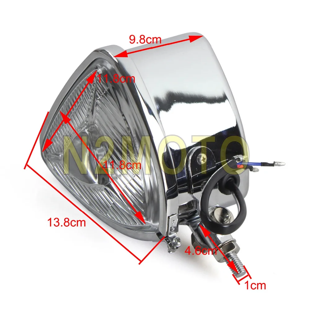 Chrome Motorcycles Vintage Triangle Headlight H4 12V 55/60W Head Lamp for Harley Chopper Cruisers Custom with Amber Lense