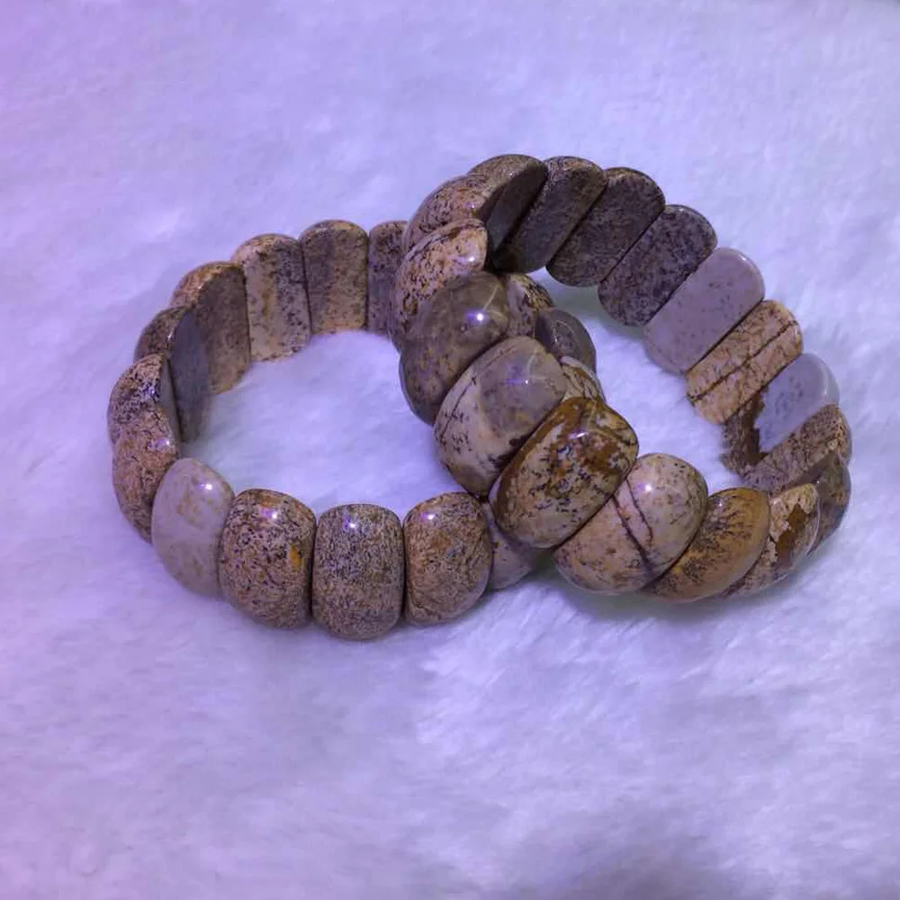 Natural Imagem Jasper Pedra Beads Pulseira para Mulheres, Pedras Preciosas Jóias, Bangle Presente, Atacado