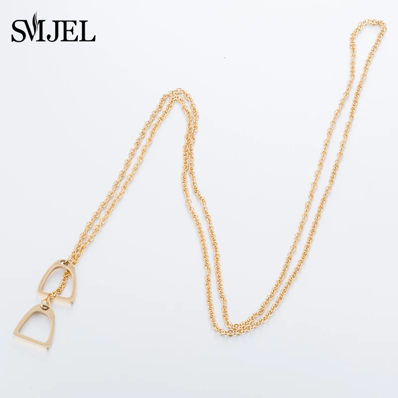 SMJEL New Lucky Horse Shoe Necklaces Stainless Steel Double Horse Stirrups Necklaces & Pendants for Women Accessories Gift