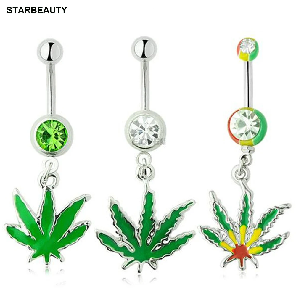 1p/lot Green Maple Leaf Navel Piercing Belly Button Ring Industrial Piercing Nombril Pircing Ombligo Sexy Ombligo