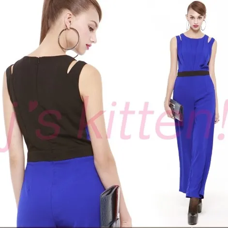 

Ladies Formal OL Elegant Jumpsuits Women Fashion sexy strapless Jumpsuits Female Color block one piece Trousers