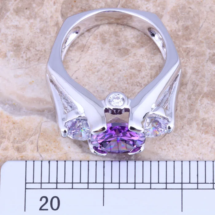 Prominent Purple Cubic Zirconia White CZ Silver Plated  Women's Jewelry Ring Size 6 / 7 / 8 / 9 R1453