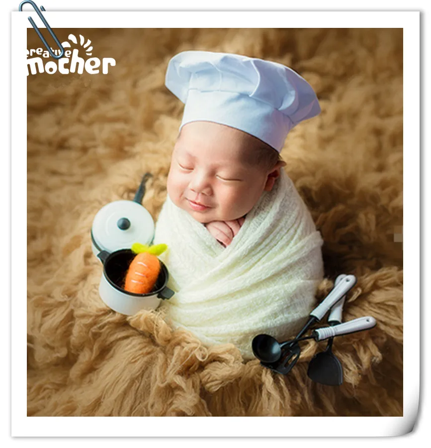 Newborn Photography Props	Accessories Baby Cook Clothes White Baby Chef Hat Stretch Wraps Photography Newborn Photo Props Wrap