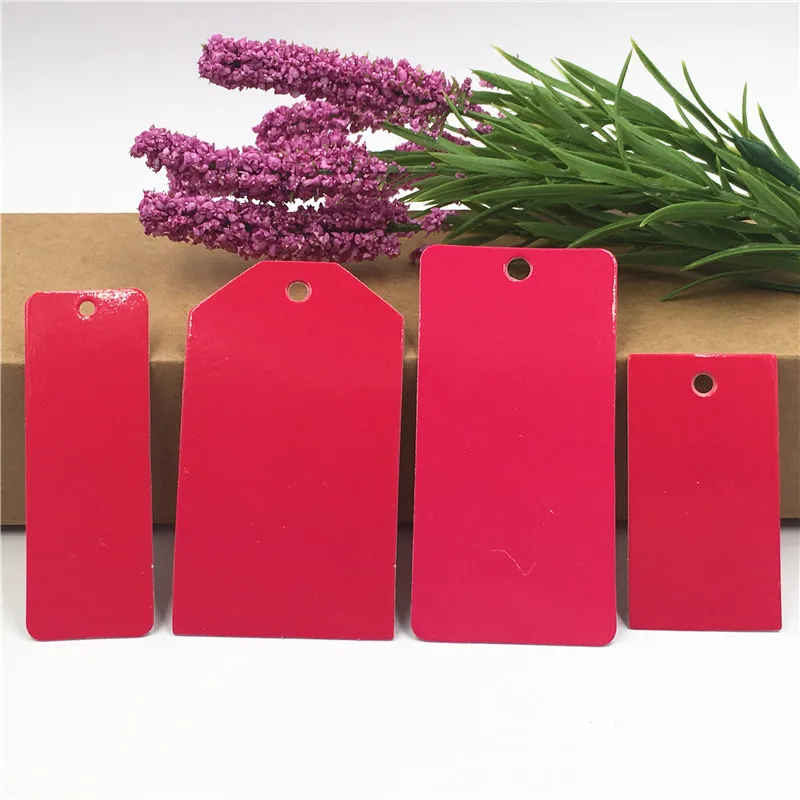 50Pcs/Lot Handmade Smooth Rose Red Paper Wedding Note T Head Quadrilateral Hanging Tags For Luggage Graffiti DIY Accept Custom