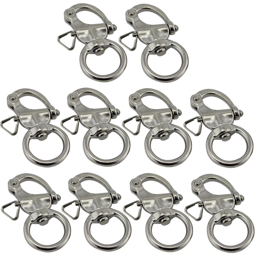 Stainless Boat Round Ring Swivel Snap Shackle Marine Quick Release Shackles with Round Ring Camera Belt Aecessory 10pcs 76mm