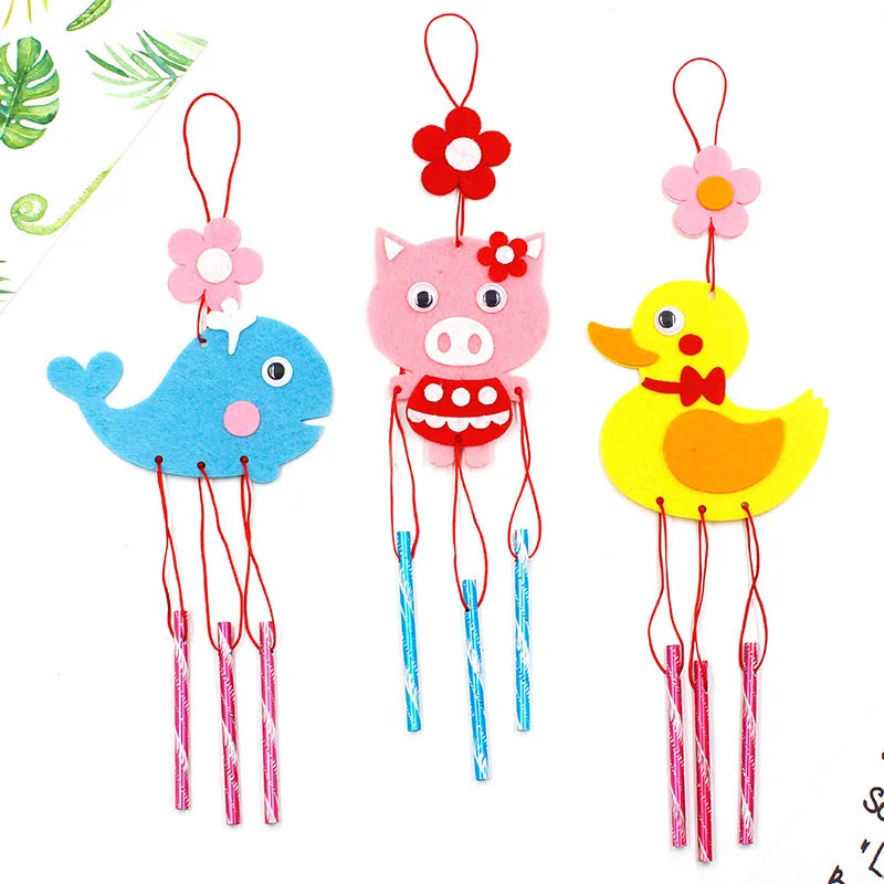 2PCS/set Children DIY Wind Chime Handmade Wind Bell Kid DIY Puzzle Toy Kids Manual Craft Toy Cartoon Non-woven Fabric Wind Chime