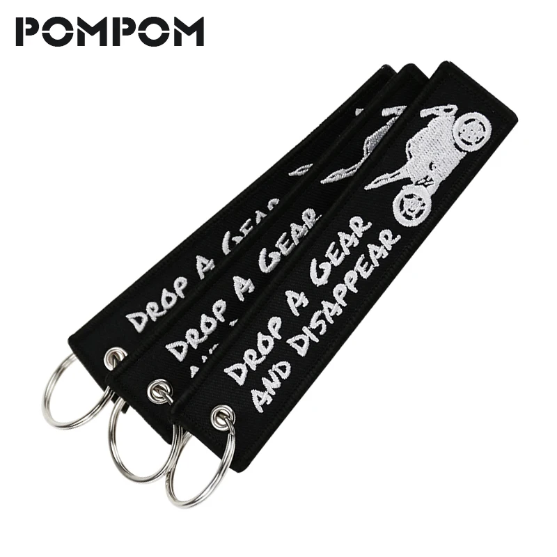 

5PCS/LOT Motorcycle Key Chain Keychain for Cars Embroidery Black White Drop A Gear Key Fob Car Ring Keychains llaveros Bijoux