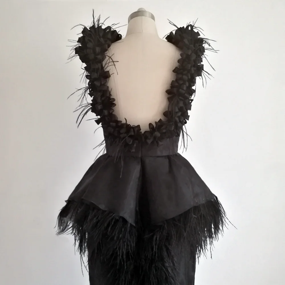 E JUE SHUNG-Robe de soirée en plumes d'organza noires, robes longues à fleurs, robes formelles à fente moyenne, robes de mère de la mariée, luxe