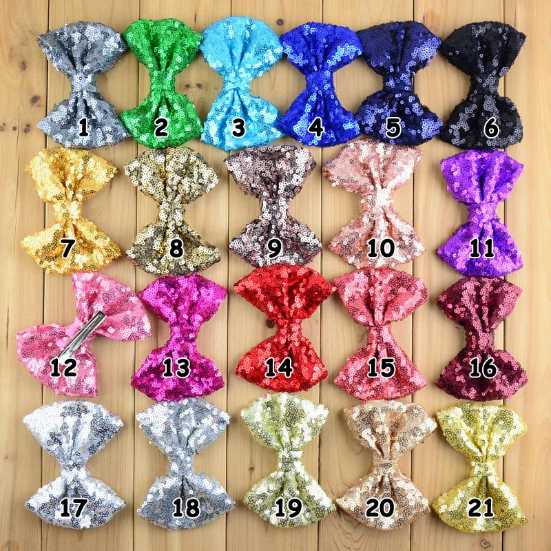 20 pcs/lot Shinny Sequin bow hair clip 4 inches choose color