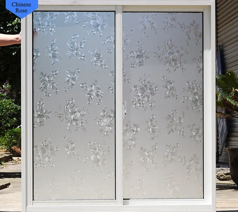 Frosted Static Cling Window Film, 3D Monthly Rose, Bathroom Window, Door Transparent, DIY Water Sticker Decor, No Glue, 45-90cm