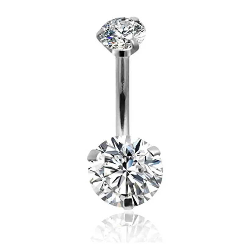 

50 шт., двойной CZ, набор колец для пупка, хирургическая сталь, прозрачная пуговица с внутренней резьбой, ювелирные изделия для живота, пирсинг