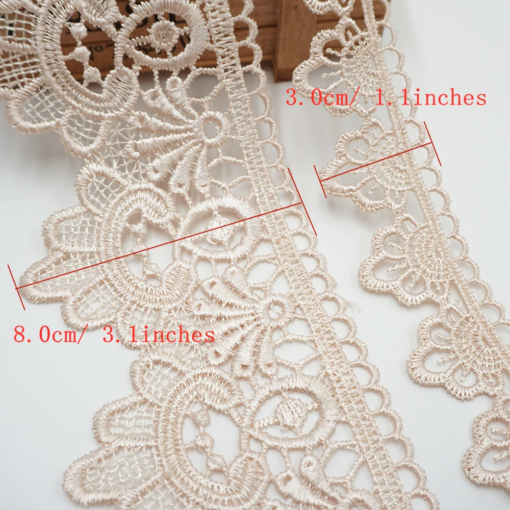 14 Yards Lace Trims Ribbon for Dresses Trimmings Home Textiles Applique Sewing Accessories Apricot Strip Fabric 8 CM 3