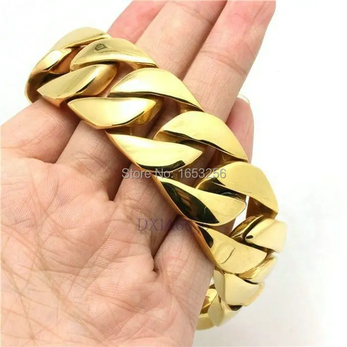 

8.46'' 26mm Heavy Thick Gold Tone Gold Round Curb Cuban Mens Boys Chain 316L Stainless Steel Bracelet Wholesale