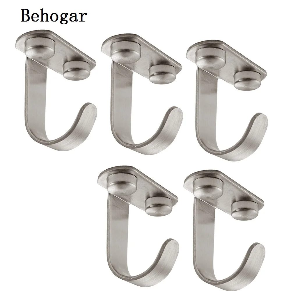 

Behogar 5Pcs Stainless Steel Ceiling Hanging Closet Cabinet Top Hook Towel Robe Cloth Holders For Bathroom Kitchen Accessories