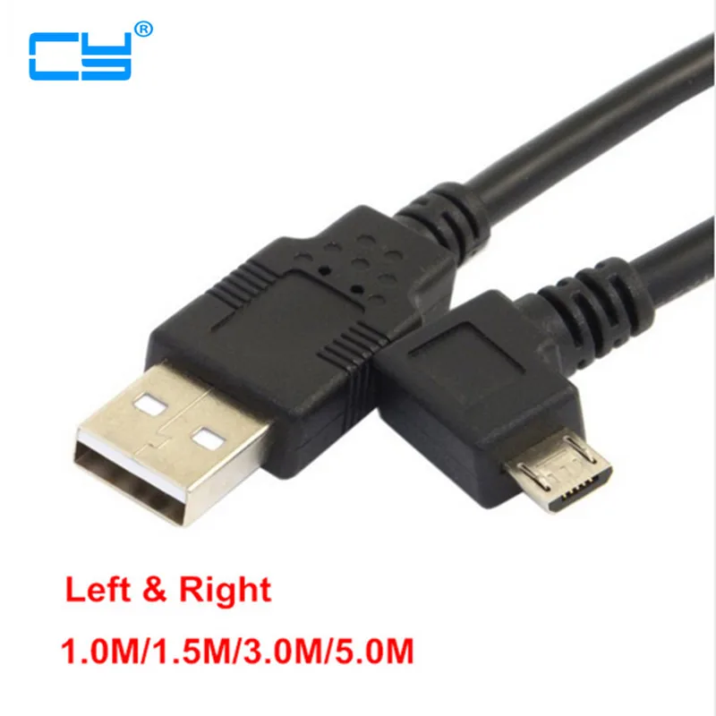 Left & Right Angled 90 Degree Micro USB Male To USB 2.0 USB2.0 Data Charge Charger Cable 1m 1.5m 3m 5m For Cell Phone & Tablet