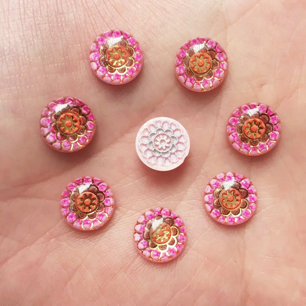 New 80pcs Resin 10mm Round Colorful Flower Flat Back Rhinestone Appliques DIY Wedding Scrapbook Craft W41