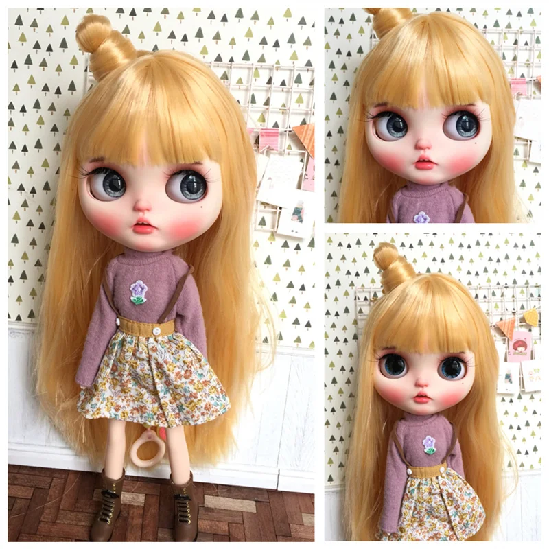 ICY DBS Blyth Doll joint body white skin straight yellow golden hair BL0658 1/6 30cm, gift for girl