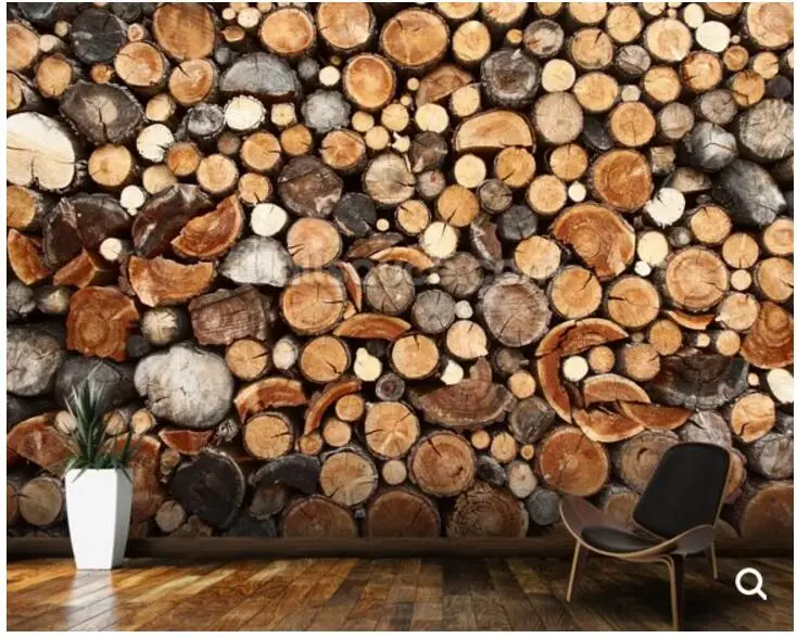 Custom texture wallpaper,Pile of Fire Wood Wall Mural Wallpaper for living room bar KTV background decorative wall