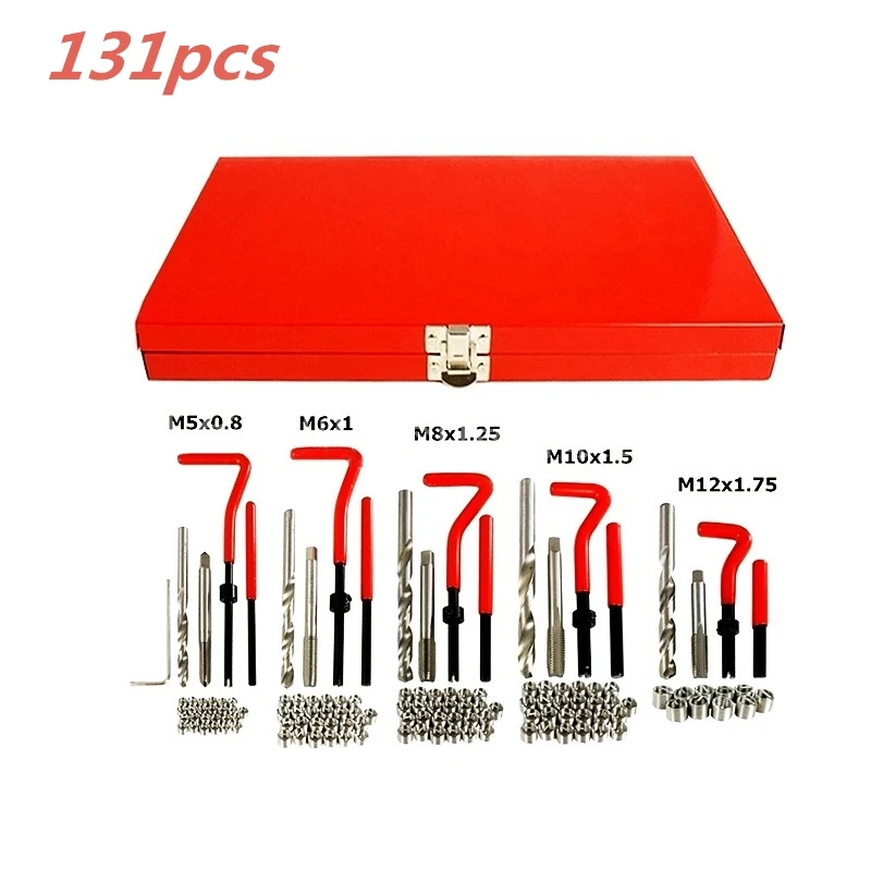 

131Pcs Auto Engine Block Restoring Damaged Thread Repair Tool Kit M5 M6 M8 M10 M12 for Helicoil Car Repair Tools Coarse Crowbar